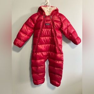 Patagonia infant on piece snowsuit. Pink. Size 12-18 months.